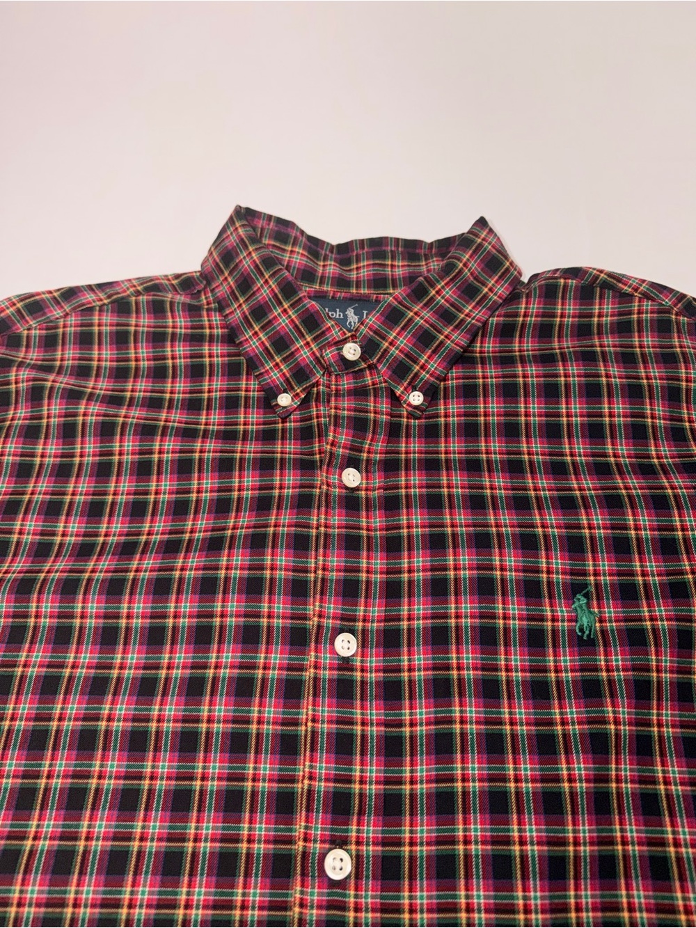 Ralph Lauren Custom Fit Red Green Plaid Button Down Shirt Men’s XL - Picture 3 of 11